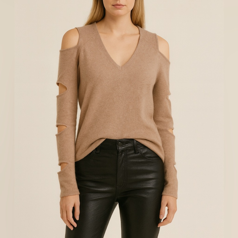 Skull Cashmere Sweater Tyrone Cut Out Sleeves V-Neck Small